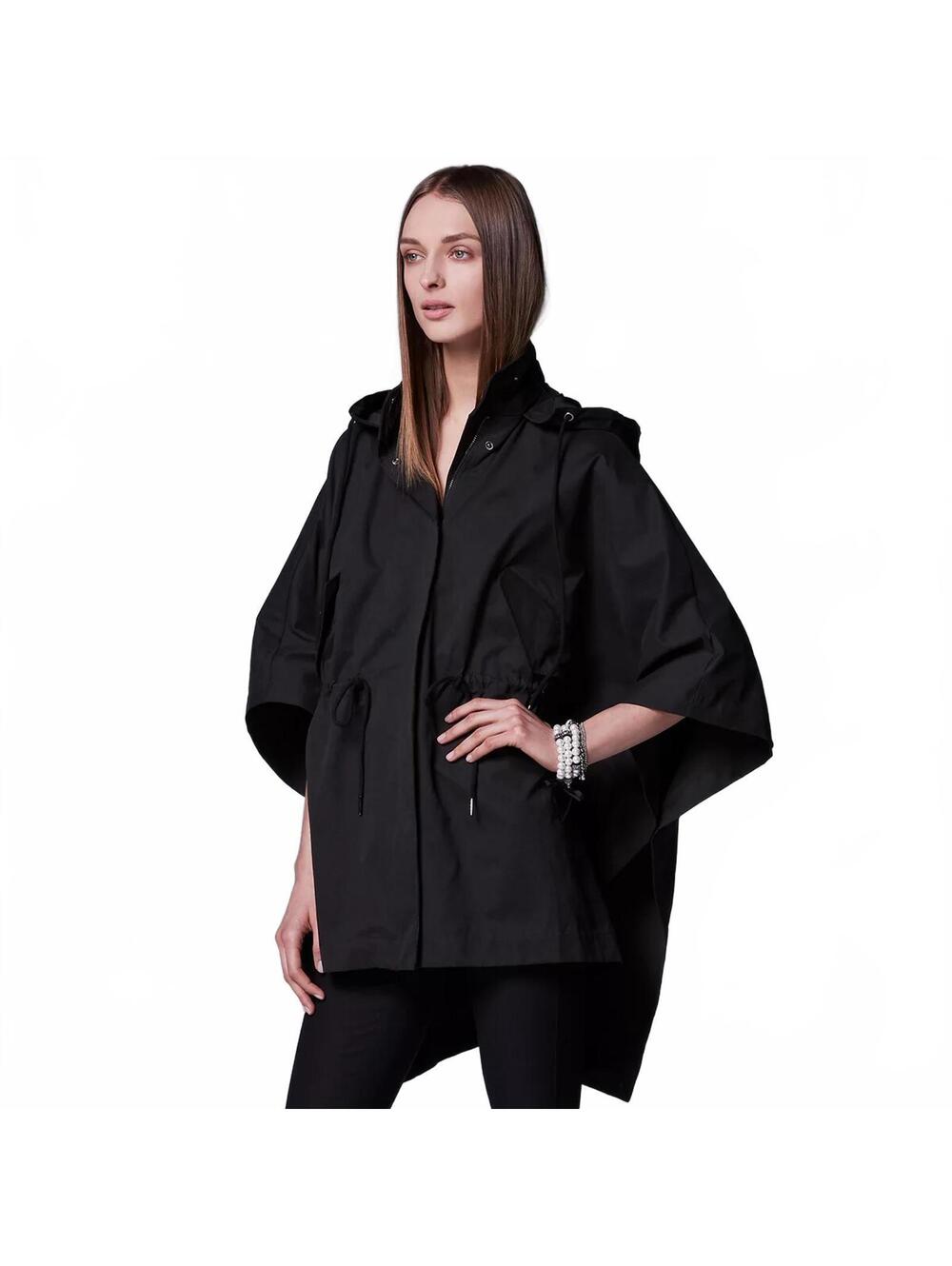 NWT Simply Vera by Vera Wang Black Tied-Up Cape Jacket Hooded Outerwear M
